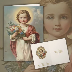 Vintage-Kind-Jesus-Blumen-Religiöse Freundschaft Dankeskarte