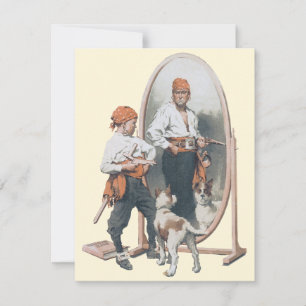 Vintage Kind, Junge Pirat, Hund, Spiegel, Freibeut
