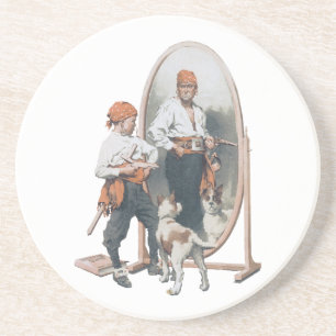 Vintage Kind, Junge Pirat, Hund, Spiegel, Freibeut Getränkeuntersetzer