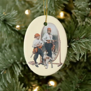 Vintage Kind, Junge Pirat, Hund, Spiegel, Freibeut Keramik Ornament