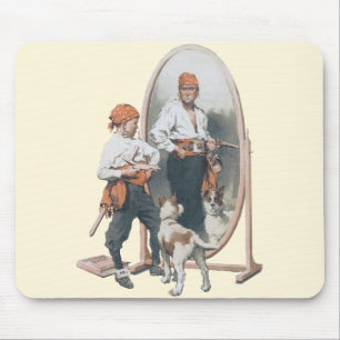 Vintage Kind, Junge Pirat, Hund, Spiegel, Freibeut Mousepad