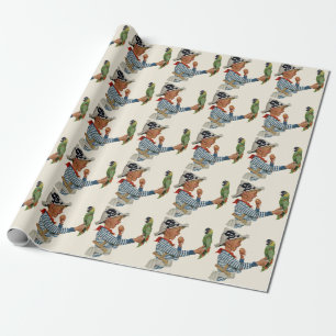 Vintage Kind, Junge spielt Pirat Papagei Vogel Geschenkpapier