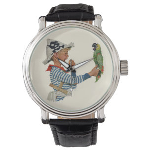 Vintage Kind, Junge spielt Piratenpapagei Armbanduhr