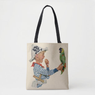Vintage Kind, Junge spielt Piratenpapagei Tasche