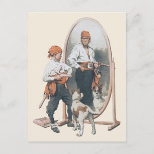 Vintage Kind, Jungenpirat, Hund, Spiegel, Bukanier Postkarte