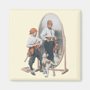 Vintage Kind, Jungenpirat, Hund, Spiegel, Freibeut Magnet