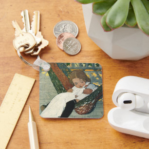 Vintage‑Kind mit einer Puppe von Jessie Willcox Sm Schlüsselanhänger