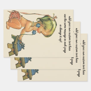 Vintage Kind süßes blondes Mädchen spricht auf Spi Geschenkpapier Set