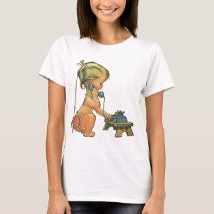 Vintage Kind süßes blondes Mädchen spricht auf Spi T-Shirt