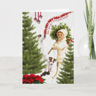 Vintage Kind und Jack Russell Frohe Weihnachten