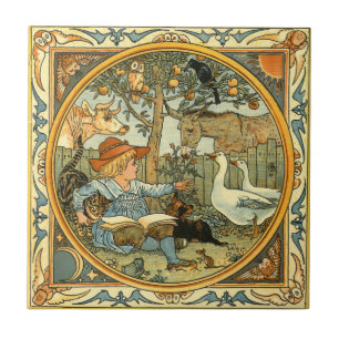 Vintage Kind und Tiere von Walter Crane Fliese
