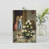 Vintage Kinder am Weihnachtsmorgen Feiertagskarte (Stehend Vorderseite)