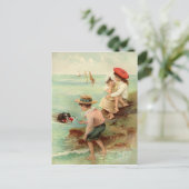 Vintage Kinder an der Strandpostkarte Postkarte (Stehend Vorderseite)