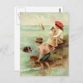 Vintage Kinder an der Strandpostkarte Postkarte (Vorne/Hinten)
