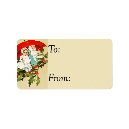 Vintage Kinder auf dem Zweig Holly Adressaufkleber (Vorne)