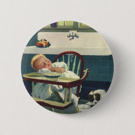 Vintage Kinder, Baby Schlafen Hochstuhl Küche Button (Vorderseite)