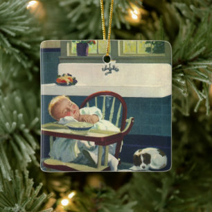 Vintage Kinder, Baby Schlafen Hochstuhl Küche Keramikornament