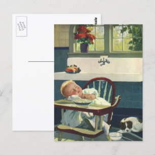 Vintage Kinder, Baby Schlafen Hochstuhl Küche Postkarte