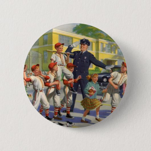 Vintage Kinder, Baseballspieler überqueren Garde Button (Vorderseite)