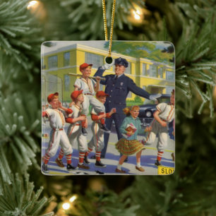 Vintage Kinder, Baseballspieler überqueren Garde Keramikornament