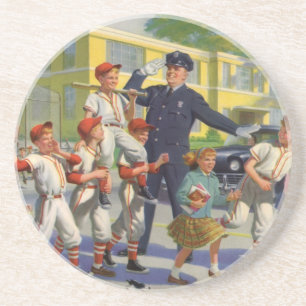 Vintage Kinder, Baseballspieler Verkehrsschutzmann Untersetzer