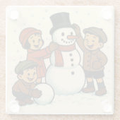Vintage Kinder bauen einen Schneemann Glasuntersetzer (Rückseite)