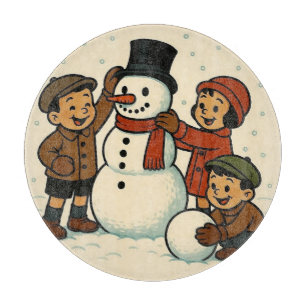Vintage Kinder bauen einen Schneemann Schneidebrett