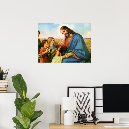 Vintage Kinder bringen Blume nach Jesus Christus Poster (Heimbüro)
