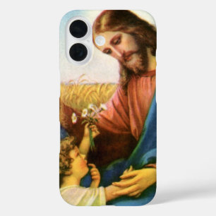 Vintage-Kinder bringen Jesus Christus Blumen iPhone 16 Hülle