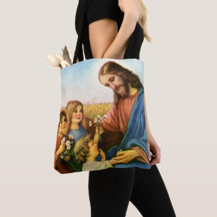 Vintage Kinder bringen Jesus Christus Blumen Tasche