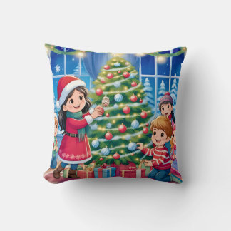 ~VINTAGE Kinder dekorieren einen Baum ~ Kissen