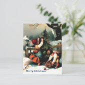 Vintage Kinder dekorieren einen Weihnachtsbaum im Postkarte (Stehend Vorderseite)