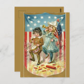 Vintage Kinder der Flagge mit Feuerwehr Postkarte (Vorne/Hinten)