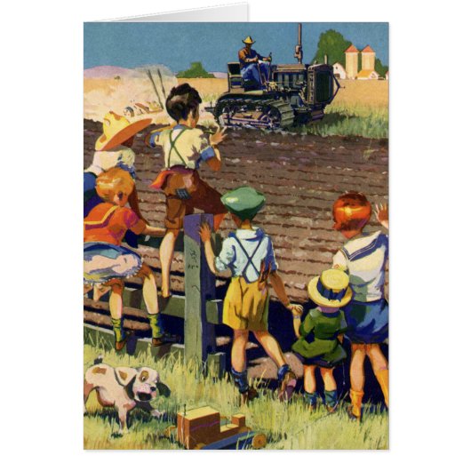 Vintage Kinder, die auf dem Traktor zu lokalem Bau (Vorne)