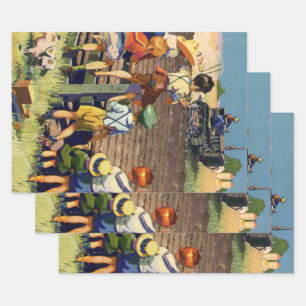 Vintage Kinder, die auf dem Traktor zu lokalem Bau Geschenkpapier Set