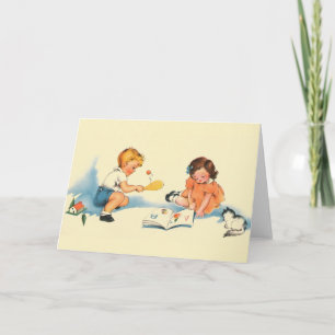 Vintage Kinder, die die Note Card spielen Karte