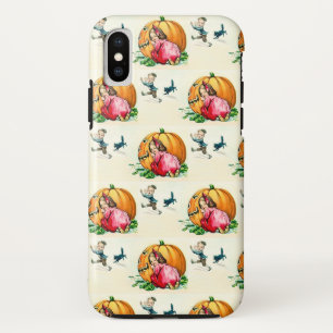 Vintage Kinder, die Halloween-Fall Themed spielen iPhone X Hülle