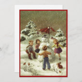 Vintage Kinder, die Schneemann machen Feiertagskarte (Vorne/Hinten)