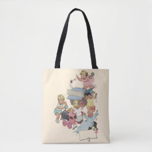 Vintage Kinder, die Spaß haben Spielzeugzüge zu sp Tasche