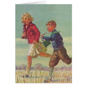 Vintage Kinder, die zur Schule gehen und Bücher fü