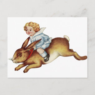 Vintage Kinder-Fahrrad Hase Kaninchen Postkarte