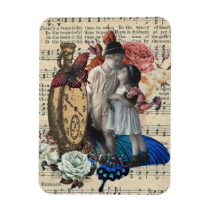 Vintage-Kinder & Florale Collage Magnet