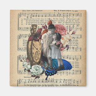 Vintage-Kinder & Florale Collage Magnet