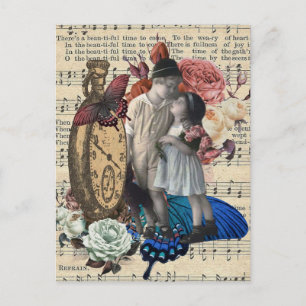 Vintage-Kinder & Florale Collage  Postkarte