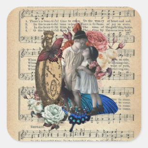Vintage-Kinder & Florale Collage Quadratischer Aufkleber