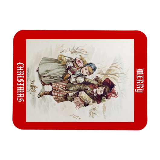 Vintage Kinder Frohe Weihnachtsmagnet Magnet (Horizontal)