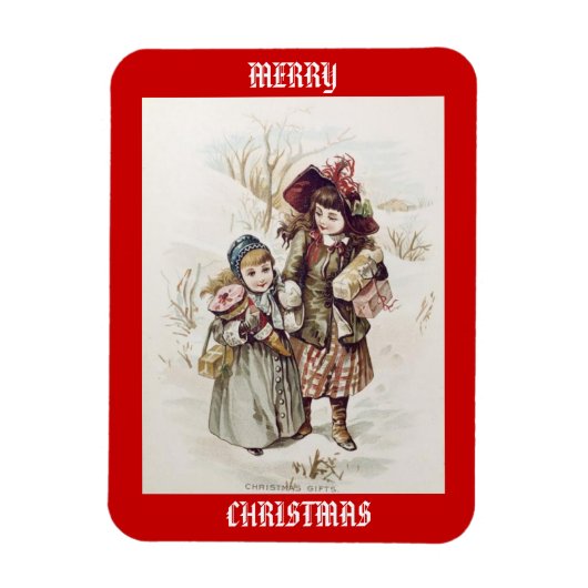 Vintage Kinder Frohe Weihnachtsmagnet Magnet (Vertikal)