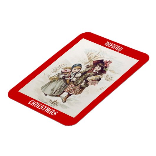 Vintage Kinder Frohe Weihnachtsmagnet Magnet (Linke Seite)