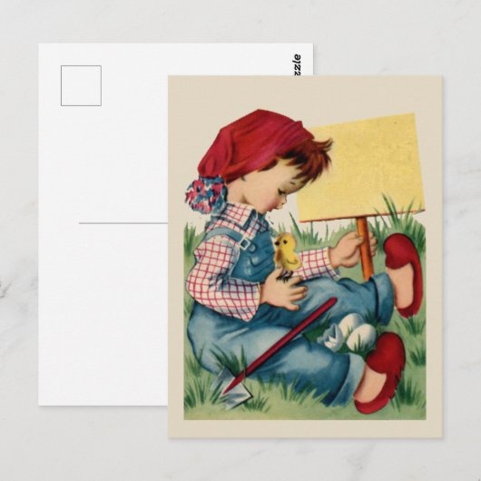 Vintage Kinder Gruß Postkarte (Vorne/Hinten)