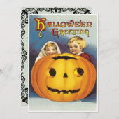 Vintage Kinder hinter einem KürbisHalloween Einladung (Vorne/Hinten)